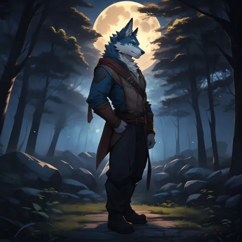 1. Furry, light green wolf, light green short hair 2. Blue eyes, sharp gaze 3. Elegant Pose, stand tall 4. enchanted mansion background 5. Soft glowing light, Create a mysterious atmosphere

(Best Quality, Ultra-detailed), (Realistic:1.37)
Medium: Digital ...