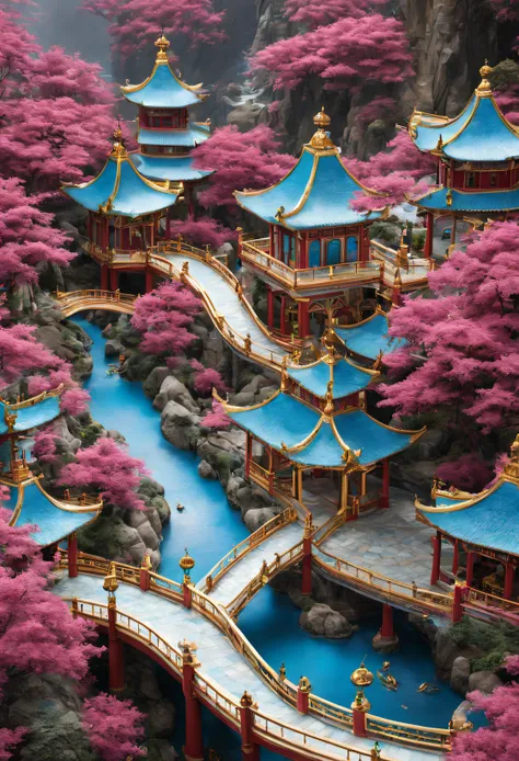 China Cloisonné Theme Park，dreamland dreamland，ultra-realistic realism， Carefully designed using European and American designs），Asymmetrical balance ，( magenta ）Carmine＋( blue white colors ）Blue-cyan＋( tin foil gold ）golden colored