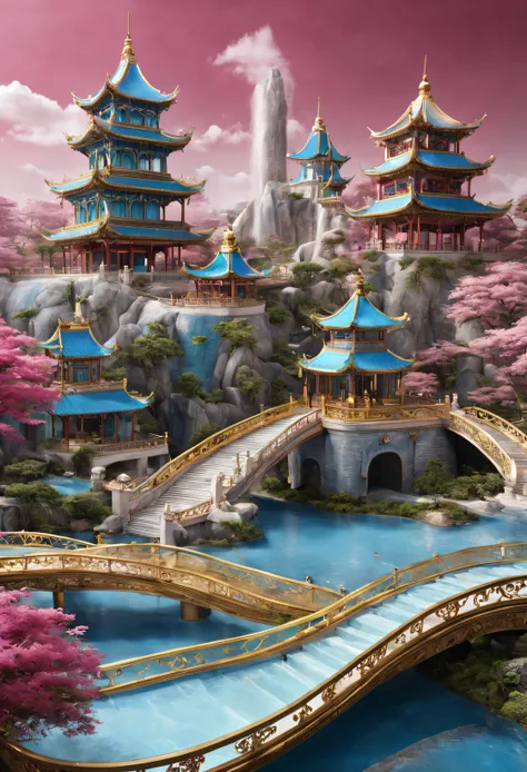 China Cloisonné Theme Park，dreamland dreamland，ultra-realistic realism， Carefully designed using European and American designs），Asymmetrical balance ，( magenta ）Carmine＋( blue white colors ）Blue-cyan＋( tin foil gold ）golden colored