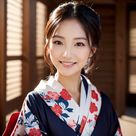 (Super beautiful woman in kimono)、((best qualtiy、8k masterpieces:1.3))、foco nítido:1.2、(ultra beautiful faces:1.0)、(shinny skin:1.0)、photos realistic、A dark-haired、Video Lighting、High-definition eyes and face、Video Lighting、Japanese actressl、from the front...