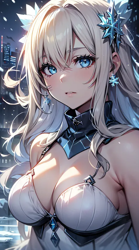 top-quality、Top image quality、​masterpiece、Android Girl((blue mechanic body、sixteen years old、teen ager、White Mechanical Body、Best Bust、big bast,Beautiful light blue eyes、Breasts wide open, a blond、A slender,Large valleys、dye ones cheeks red、Leaning forwar...