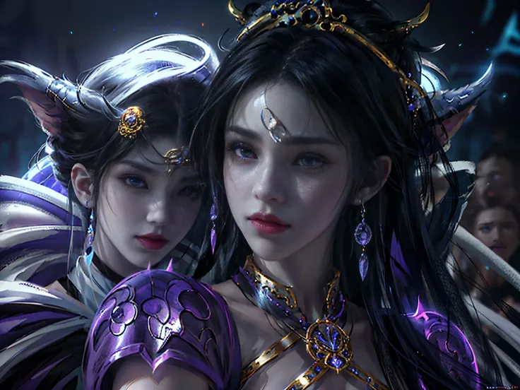 a close up of a woman with a purple and black costume, shadowbringers cinematic, 4 k detail fantasy, a beautiful fantasy empress, game cg, xianxia fantasy, xianxia hero, 2. 5 d cgi anime fantasy artwork, cinematic goddess close shot, ruan jia and artgerm, ...