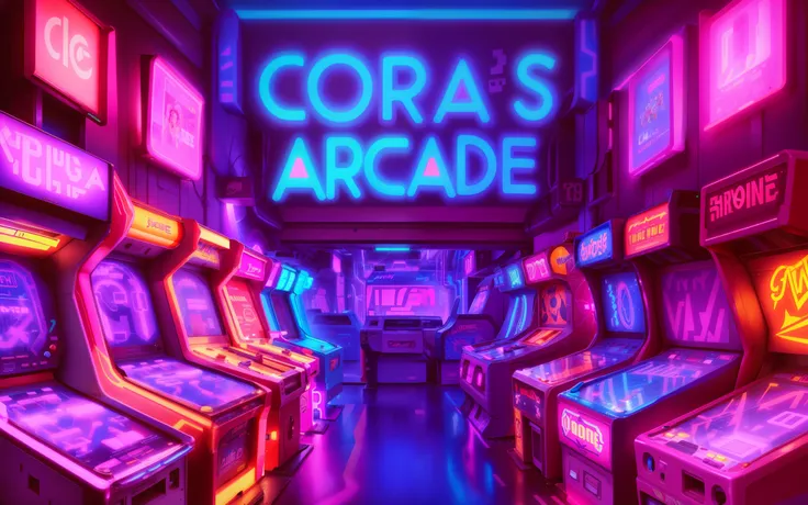 a row of arcade machines in a neon lit room, album art, 1980s arcade, arcade, official artwork, videogame cover art, arcade game, album artwork, arcade machines, a busy arcade, box art, cover game art, album art cover, video game cover art, album cover, ga...