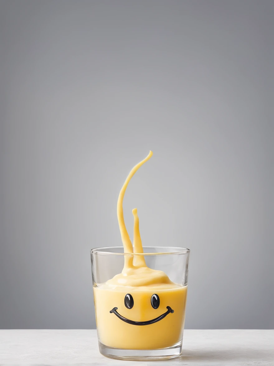 the smiley symbol drawn with cheese sauce on a transparent glass