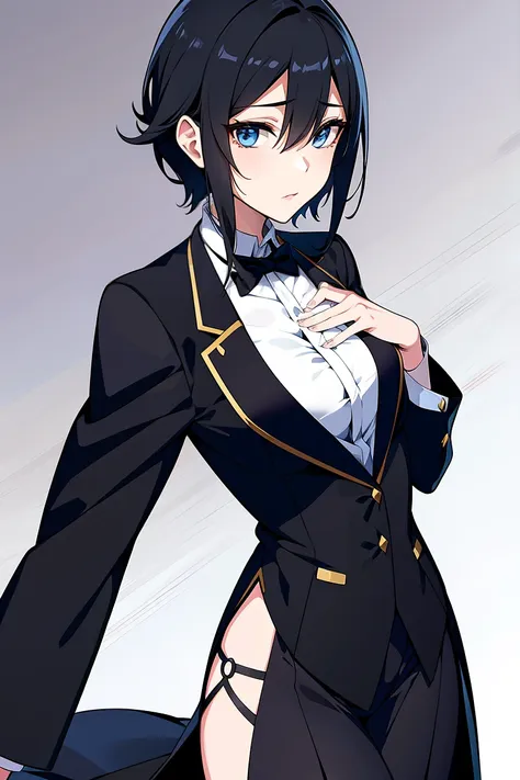 yukinoshita yukino wears tuxedo, colored, anime style, beautiful detailed b;ue eyes