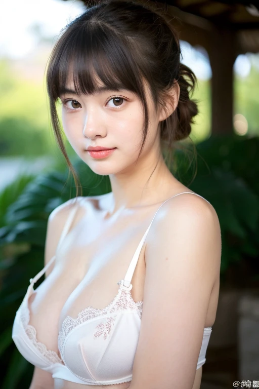 ((Best Quality)), ((masutepiece)), (Detailed), Perfect face、a 18 year old girl、Colossal tits、White bra、Cute、Plump lips、Natural Color Lip