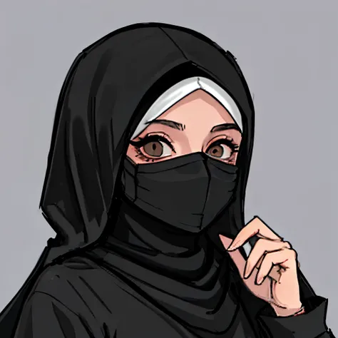 girl wearing mask and hijab black hijab , black mask , portrait