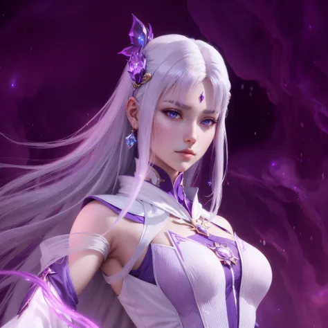 A long hair、Close-up of woman in purple dress, 2. 5d CGI anime fantasy artwork, Zodiac Girl Knight Portrait, smooth anime cg art, beautiful fantasy empress, Beautiful celestial mage, white-haired god, 3D rendering character art 8k, beautiful attractive ani...