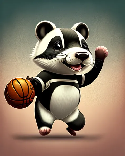 Cartoon Badger animal playing basketball