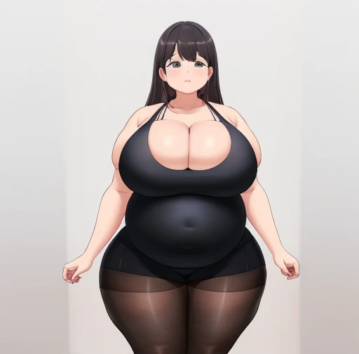 (Huge cleavage:1.5)，Black ripped pantyhose，overweight obese body（3.9），Abdominal obesity，abdominal sagging，（Belly Obesity 5.6），The clothes were tattered，Abdominal obesity，bbw、 Plump curves、Soft and round，Severe fat accumulation，Difficulty in action，squatt，S...