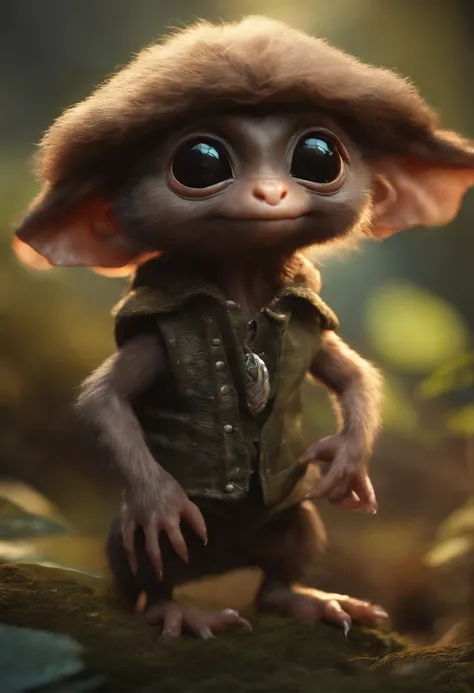 Cute alien creatures that look like gremlins, (CBZBB:1.25), ((gremlin),Zhkute, Small, baby, Beautiful, Fantasy art, deviant art, trending artstation, Digital Art, Detailed, Realistic, humanoid, character, tiny, Cinematic shot, cinematic portrait of a mole