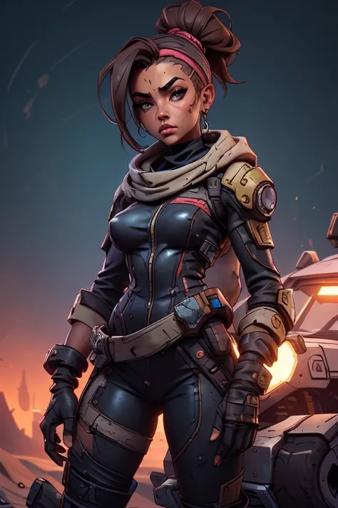 (((NSFW, sem roupas, pele escura))), (((NSFW, scientific fiction, pele escura, desenho de linha, aquarela))), with first person view high definition character art, personagem negra do jogo Borderlands, cabelo preto preso, First-person view, pronta para enf...