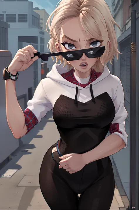 incrsdealwithit sunglasses a very confidant badass arrogant cocky boss bitch attitude ,gwen stacy wearing chunky saggy edgy loos...