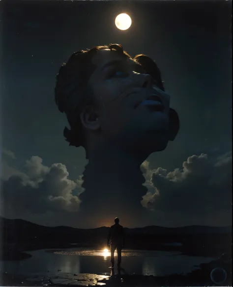 Imagen arafeada de un hombre parado en el agua con una mano gigante en el fondo., Arte oscuro surrealista, Sol negro, con soles negros en el cielo, dramatic artwork, Arte surrealista oscuro, eclipse, Eclipse eterno, Arte oscuro altamente detallado, enorme ...