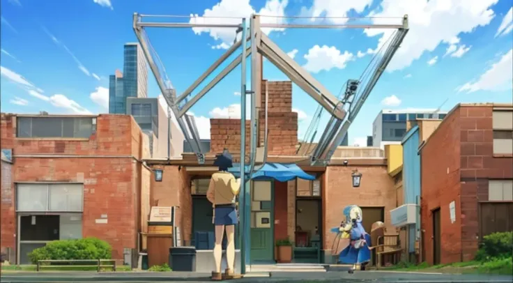 Cartoon scene of a man and a woman standing inside a brick building, anime scene, animation still frame, Screenshots from the 2012 animation, Still from TV animation, Today’s recommended anime is still, in the anime film, Screenshot of the animated movie, ...