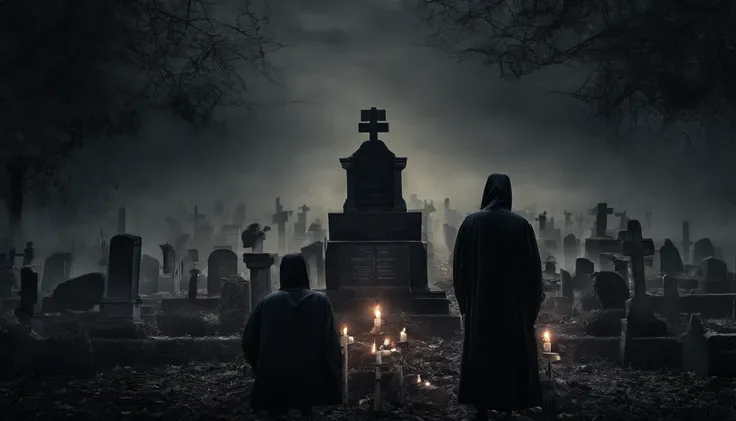 Three 17-year-old Indonesian men who were inside the cemetery, holding candles at night, looking at the graves.