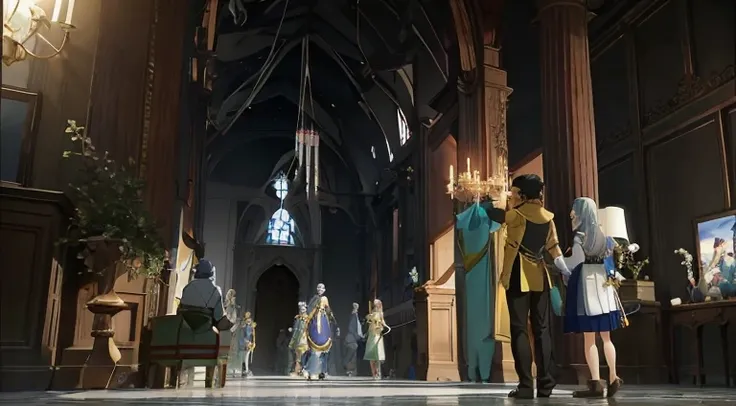 Cartoon character standing in a large room with statues, Screenshot of the animated movie, anime movie screenshot, Screenshots from the 2012 animation, in the anime film, Still from TV animation, Still from anime, Kuro anime screenshots, anime movie scene,...