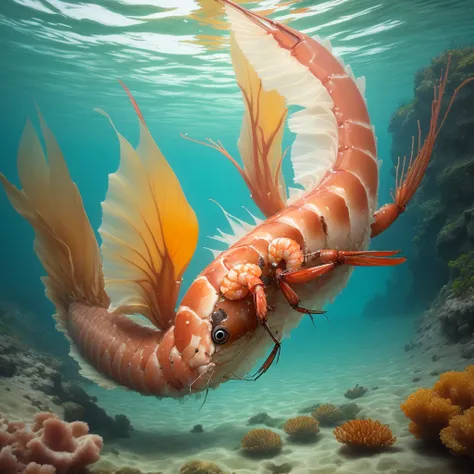 Shrimp swimming in the sea