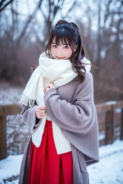 Photo of a Beautiful Japanese idol woman, perfect body, winter, twin tale