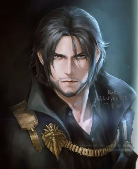 um close up de um homem com cabelos longos e barba, Sylas, handsome prince of persia, caleb from critical role, Corvo Attano, por Yang J, fanart requintada altamente detalhada, homem bonito anime, arte detalhada do personagem de anime, cara bonito na arte ...