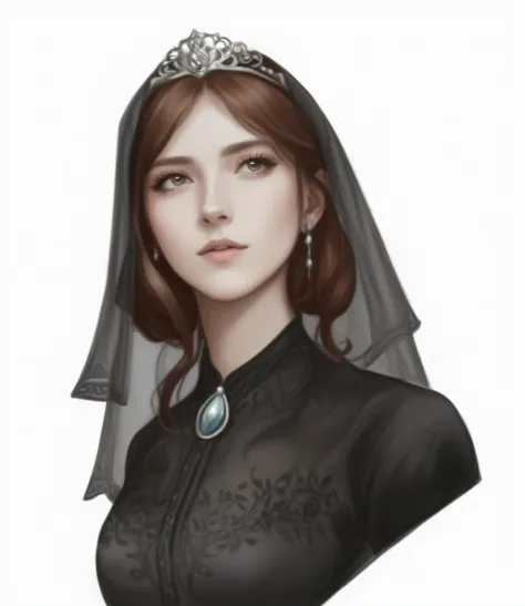 a drawing of a woman in a veil and a tia, cattie - brie of mithril hall, inspired by Thyrza Anne Leyshon, detailed character portrait, sansa, inspired by Júlíana Sveinsdóttir, female lead character, inspired by Valéria Dénes, sansa stark, character portrai...