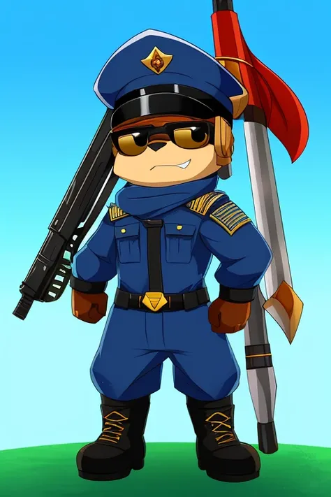 Soldado do Apocalise (homem adulto com trajes militares, armed with various weapons for military use, head protection and military boots), corpo bem definido (desenvolvido por causa de exervicios), wearing sunglasses, no meio de uma cidade infestada por zu...