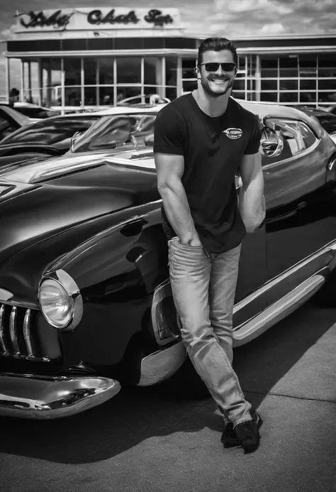 A photo of Cody at the local car dealership, leaning against a sleek, brand-new sports car with a wide grin on his face.,original,Cody “Thunder” Johnson, a fictional NASCAR legend, hails from the heart of Alabama, embodying the spirit of a true Southern co...