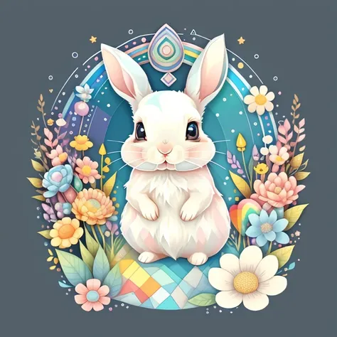 (cute baby rabbit with flowers and a rainbow), Munchkin ,Geometric multidimensional wall portrait, livro de arte, Tchibi,
Yang08k, Beautiful, Colouring,
Obras, of the highest quality, best quality, Arte Oficial, Beautiful and Aesthetic,