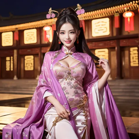 ((top-quality、masutepiece、8K、Top image quality、Highly complex and detailed depictions))、(The most gorgeous Chinese whore goddess:1.5)、Chinese garrison house at night、((The most gorgeous prostitution goddess huge costume、the most vivid and luxurious costume...