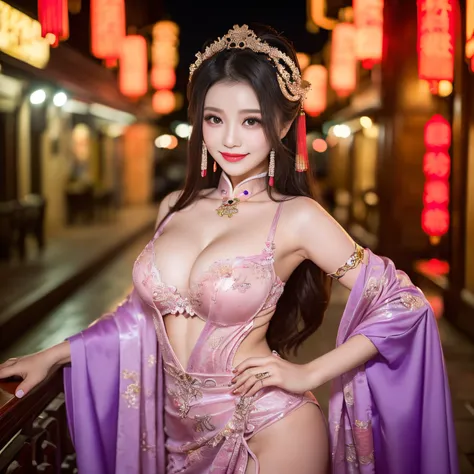 ((top-quality、masutepiece、8K、Top image quality、Highly complex and detailed depictions))、(The most gorgeous Chinese prostitute goddess:1.5)、Chinese garrison house at night、((The most gorgeous prostitute goddess huge costume、the most vivid and luxurious cost...