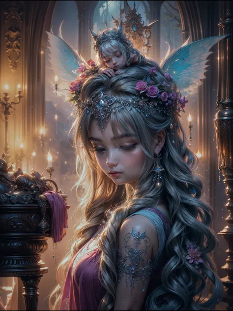 (best quality,ultra-detailed,realistic:1.37),(bright colors,soft lighting),(oil painting),(portraits),(sleeping girl),Pokémon,peaceful atmosphere,garden,soft bedding,sweet dream,flowers,clouds,gentle breeze,moonlight starry sky,comforting presence,adorable...