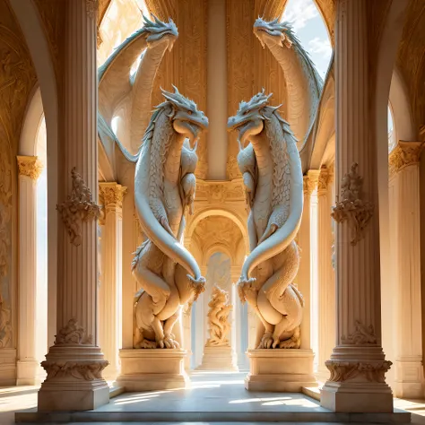 style nain magnifique palais interior grandes colonnes ornées (Sculptures de dragons:1.2) et reliefs lumineux Golden Hour Lighting
(Masterpiece:1.5) (painting) (Lignes pondérées) (Best quality) (Detailed) (complexe) (8k) (Hdr) (wallpaper) (lighting cinemat...