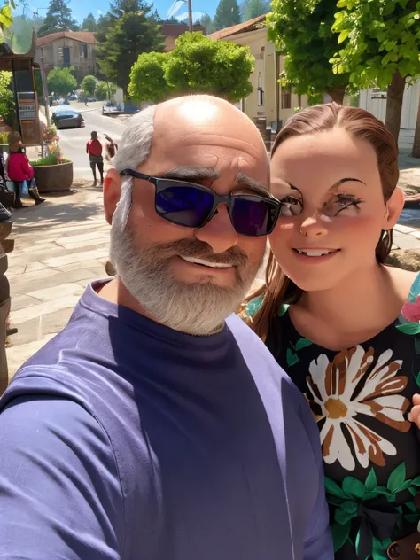 Man without hair and woman with Brown hair take a self