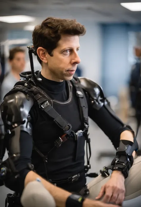 A photo of Sam Altman overseeing the final testing of a prototype AGI exoskeleton suit,original,Sam Altman, male