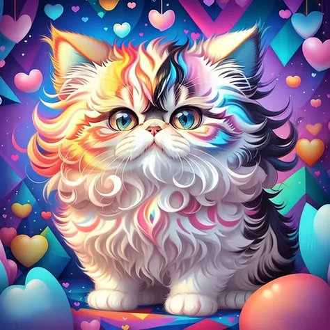 (cute baby persian cat with lots hearts),(melhor pose),(best angle), (better expression), Eduardo Kobra acolchoamento ,multidimensional geometric wall PORTRAIT, arte, Chibi,
Yang08k, lindo, Colouring,
Primary works, qualidade superior, melhor qualidade, Ar...