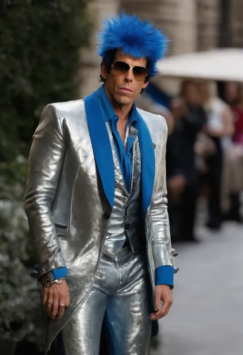 A photo of Derek Zoolander creating a new fashion trend using unconventional materials,Zoolander films,Derek Zoolander, the fictional supermodel from the “Zoolander” films, played by Ben Stiller, is known for his distinctive and exaggerated fashion style. ...