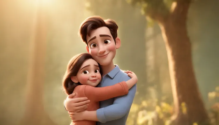 a cartoon of biblical dressed teenage boy happily hugging his father in heaven, a very beautiful place in heaven, beautiful tress, lions and tigers, animated film, 3 d animated movie, animated still, animated movie, inspired by Johannes Helgeson, jesus was...