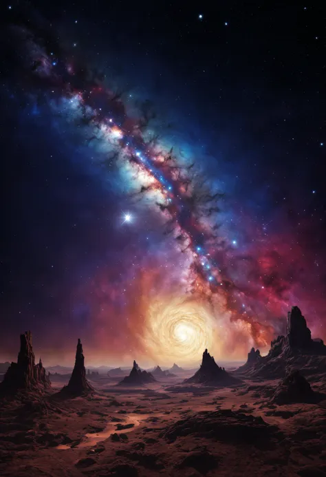 a magnificent star and galaxy observation scene, very detailed and textured, its colorful and magnificent