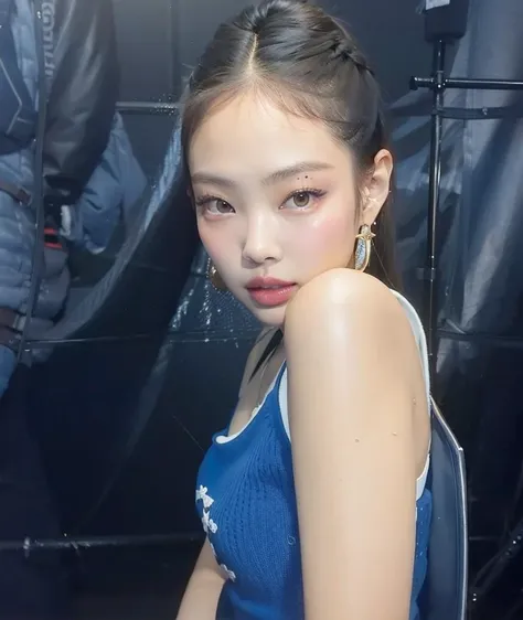 un primer plano de una mujer que llevaba un vestido azul y aretes, Blackpink Jennie, Jossi de Blackpink, Parque Roseanne de Blackpink, Retrato de Jossi de Blackpink, Heonhwa Choe, Taejune Kim, Lalisa Manobal, Jisoo de Blackpink, Jisoo de Blackpink, Gongbi,...