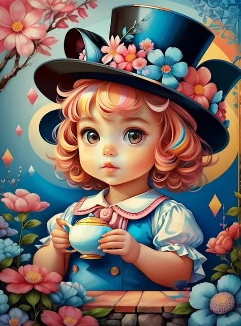 ((|) (cute baby cat with pink top hat, tea pot and flowers) stylized identical to 1940 |)), acolchoamento ,multidimensional geometric wall PORTRAIT, arte, Chibi,
Yang016K, lindo,(( Predominant red coloration ,azul e branco))
Primary works, qualidade superi...