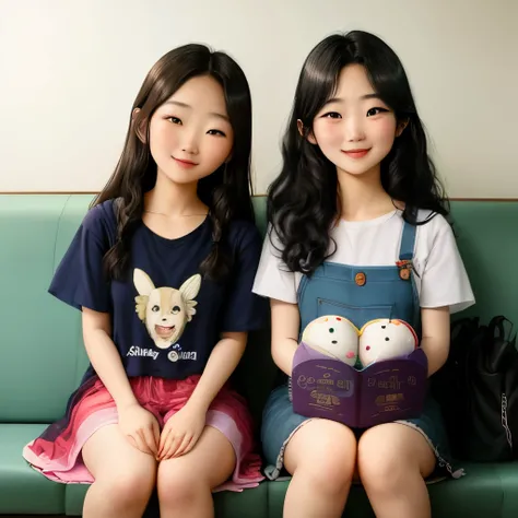 Uma menina de 8 anos coreana junto com a sua mae de 29 coreana