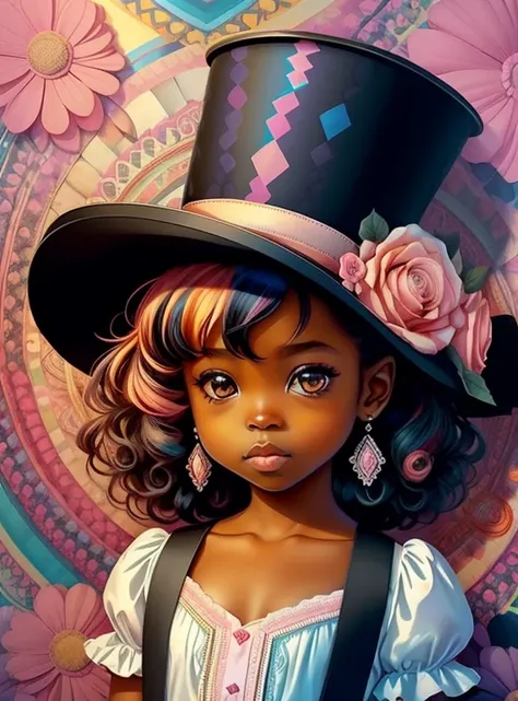 ((|) (cute black baby girl with pink top hat, flowers and lots hearts) stylized identical to 1940 |)), acolchoamento ,multidimensional geometric wall PORTRAIT, arte, Chibi,
Yang016K, lindo,(( Predominant red coloration ,rosa e branco))
Primary works, quali...