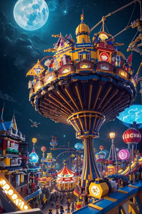 (16k, best quality, masterpiece:1.2),(constructed a gravity free carnival theme park)(out of lego blocks)( the wildest craziest your imagination has ever seen)digital painting, trending on artstation, award winning fantasy art, rides lots of rides, loop th...