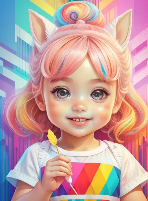 ((|) (cute baby girl with pony tales smiling with a lollipop) stylized identical to 1940 |)), acolchoamento ,multidimensional geometric wall PORTRAIT, arte, Chibi,
Yang016K, lindo,(( Predominant red coloration ,rosa e branco))
Primary works, qualidade supe...