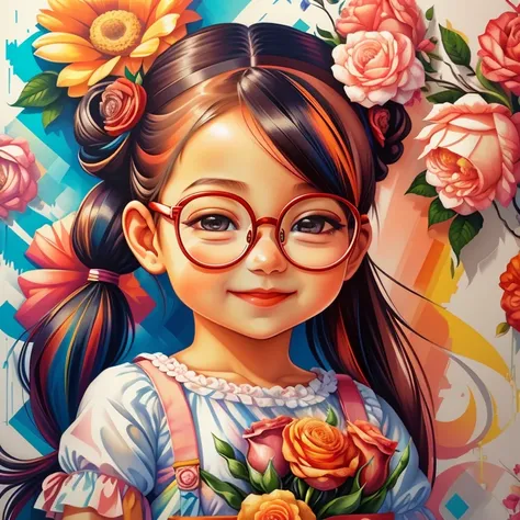 ((|) (cute baby girl with ponytails smiling with glasses and flowers) stylized identical to 1940 |)), acolchoamento ,multidimensional geometric wall PORTRAIT, arte, Chibi,
Yang016K, lindo,(( Predominant red coloration ,rosa e branco))
Primary works, qualid...