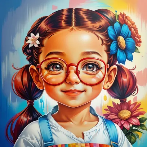 ((|) (cute baby girl with ponytails smiling with glasses and flowers) stylized identical to 1940 |)), acolchoamento ,multidimensional geometric wall PORTRAIT, arte, Chibi,
Yang016K, lindo,(( cor vermelha predominante, azul e branco))
Primary works, qualida...