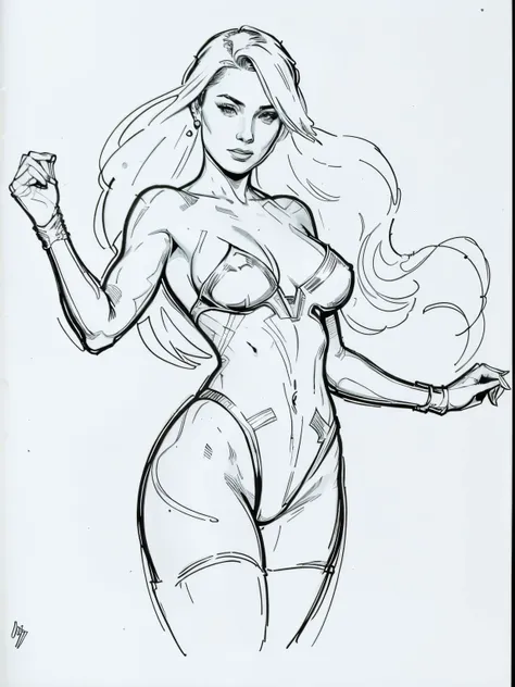 Uma linda mulher com biquinhe, lineart, estilo j. Scott campbell, estilo marvel, estilo buscema, 4k, obra-prima,