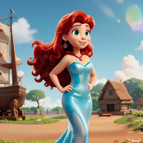 Crie um poster inpirado na Disney Pixar com a sereia ariel ruiva