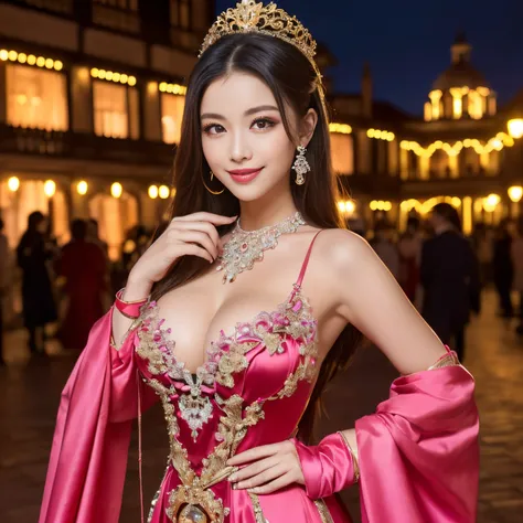 ((top-quality、masutepiece、8K、Top image quality、Highly complex and detailed depictions))、(Photo of the upper body of a Spanish prostitute:1.3)、A gorgeous garrison house at night、The most luxurious Spanish courtesan costumes、((Huge costumes of the most gorge...