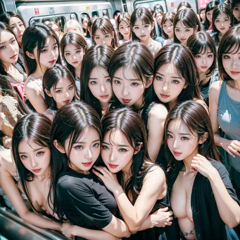 Raw photo、(((multiple girls))),((((6+girls)))),((((1000girls)))),(((10000girls)))、(((crowd shot))),((a baby face)),(((Adhesion)))、((Crammed))、((Packed))、elementary student、(Inside the crowded train)、(((6 years old)))、Women only、japanes、((Same height))、The ...